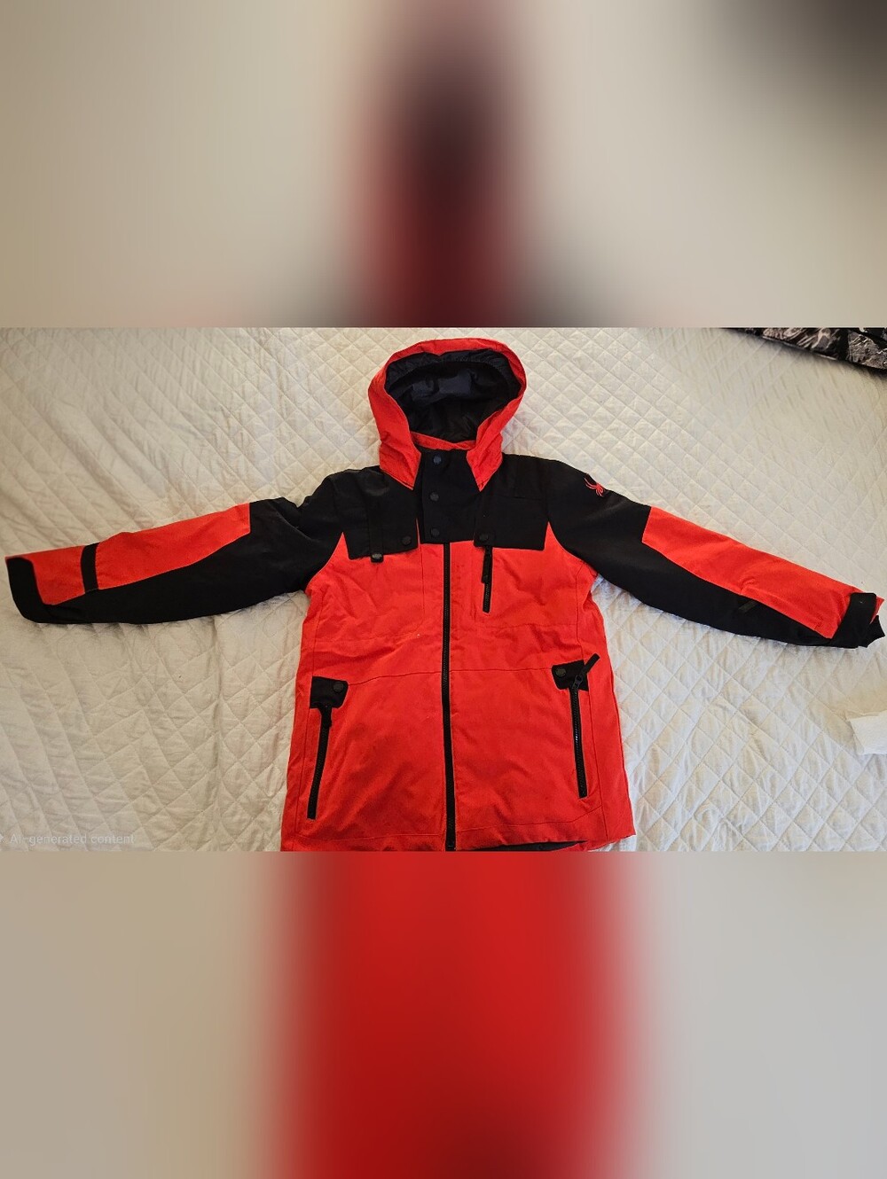 Spyder Red and Black Hooded Puffer Jacket for Kids